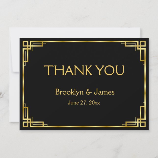 Art Deco Black And Gold Wedding Thank You Cards (Front)