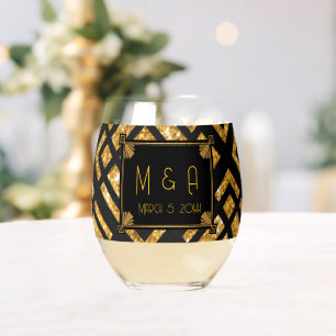 Art Deco Black and Gold Wedding Wine Glass