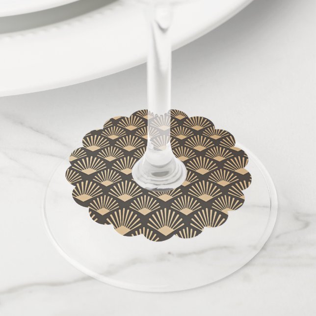 Art Deco Black and Gold Wine Glass Tag (Close Up)