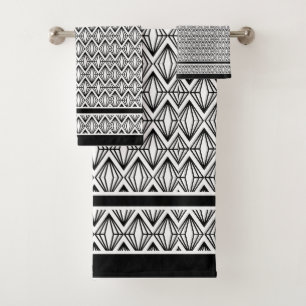 Art Deco Black and White  Bath Towel Set