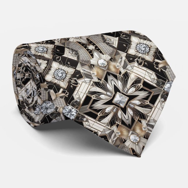 Art Deco Black and White DIamonds  Tie (Rolled)
