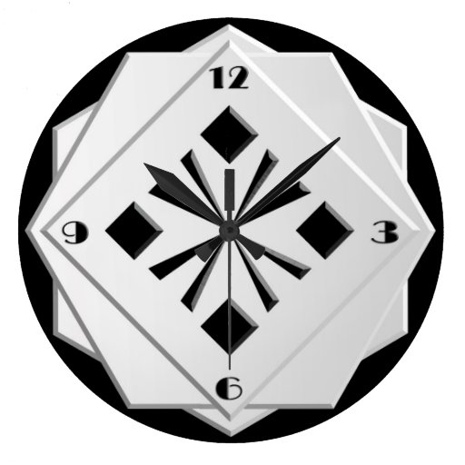 Image of Art Deco black and white geometric pattern Large Clock
