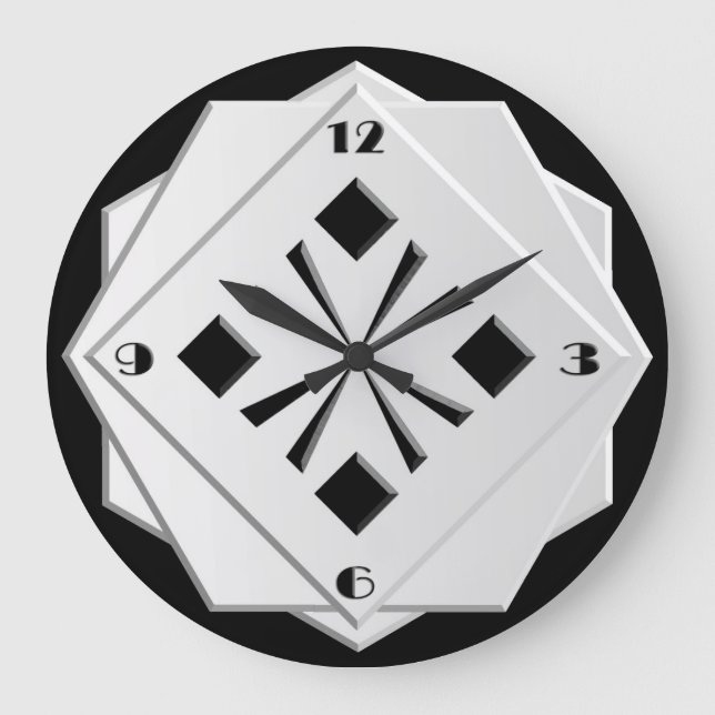 Art Deco black and white geometric pattern Large Clock (Front)