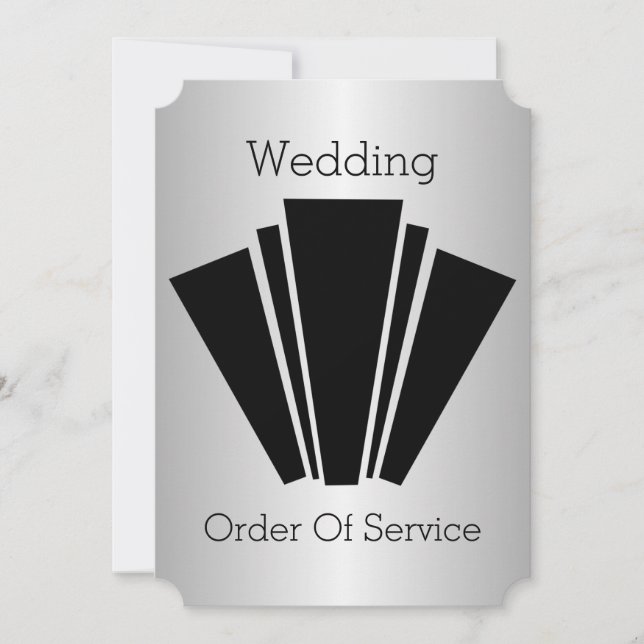 Art Deco Black And White Silver Wedding Program Invitation (Front)