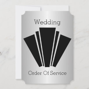 Art Deco Black And White Silver Wedding Program Invitation