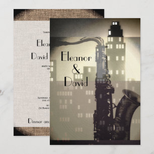 Art Deco black and white skyline glamour wedding Invitation