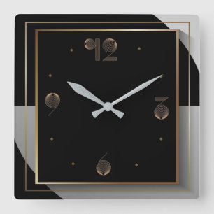 Art Deco Black and White Square Wall Clock