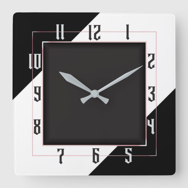 Art Deco black and white Square Wall Clock (Front)