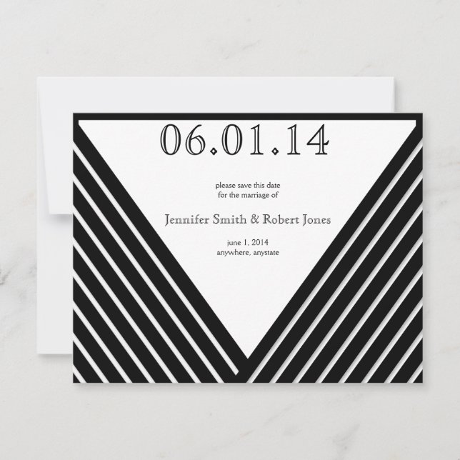 Art Deco Black and White Stripe Save the Date (Front)