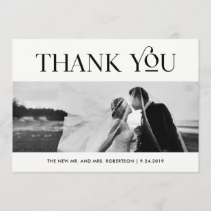 Art Deco Black and White Wedding Photo Thank You Card