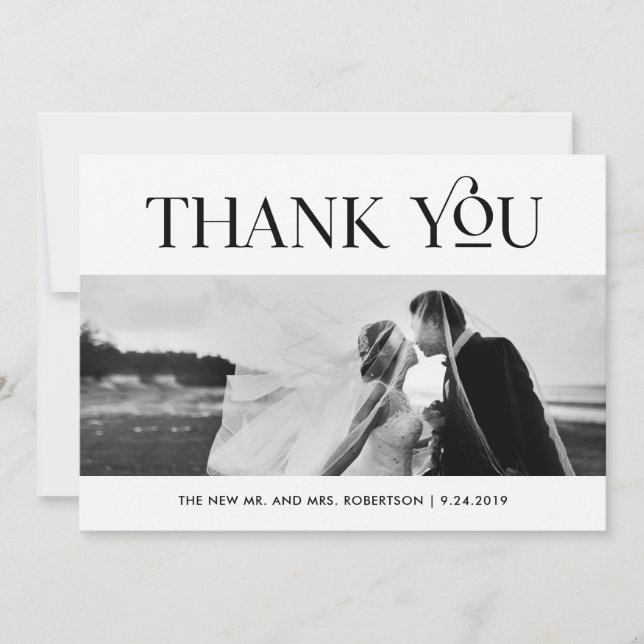 Art Deco Black and White | Wedding Photo Thank You Card (Front)