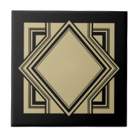 Art Deco Black Beige Gold Chic Geometric Square 05