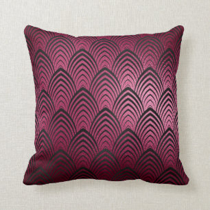 Art Deco Black Bordeaux Geometric Scales Classic Cushion