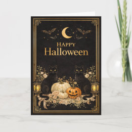 Art Deco Black Cats Luxury Halloween Card