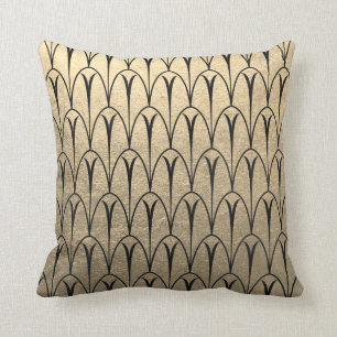 Art Deco Black Champaigne Gold Geometry Scales Cushion
