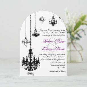 Art Deco Black Chandeliers Pink Wedding Invitation