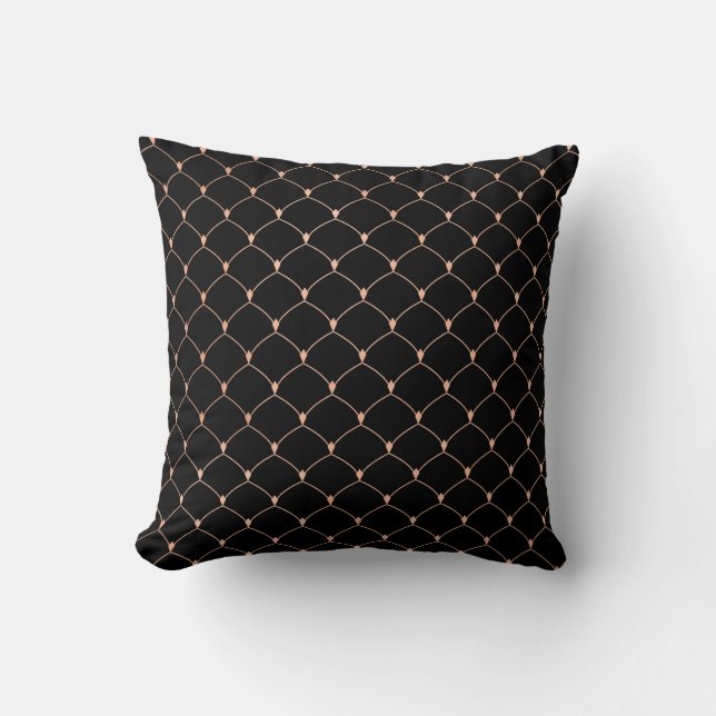 Art Deco Black Chic Rose Gold Scales Mermaid Cushion (Front)