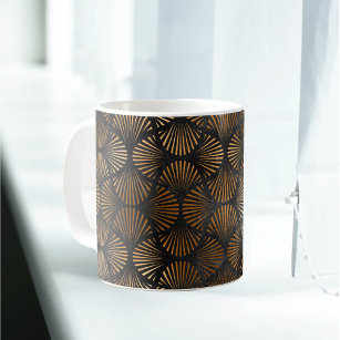 Art Deco Black Copper Fan Shell Graphic Coffee Mug