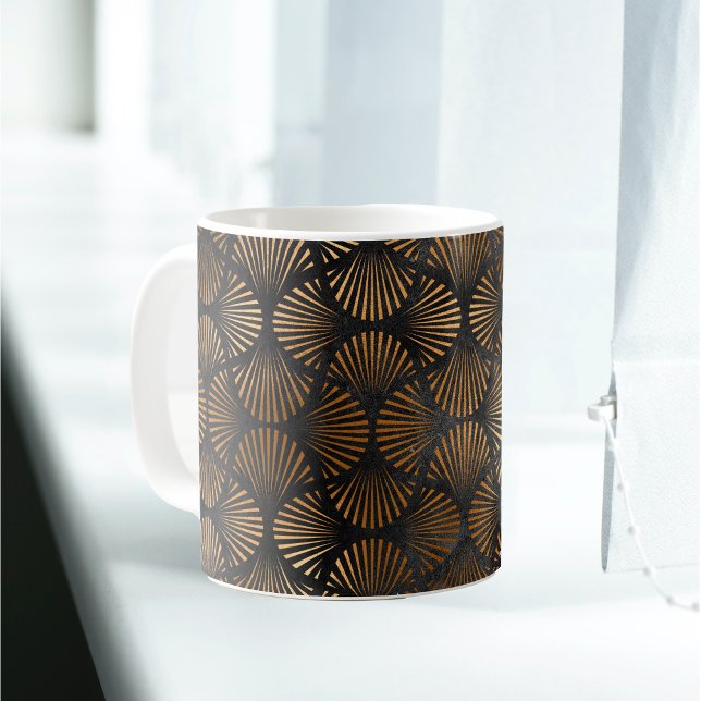 Art Deco Black Copper Fan Shell Graphic Coffee Mug (Creator Uploaded)