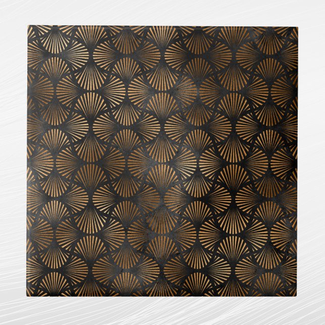 Art Deco Black Copper Fan Shell Graphic Tile (Creator Uploaded)