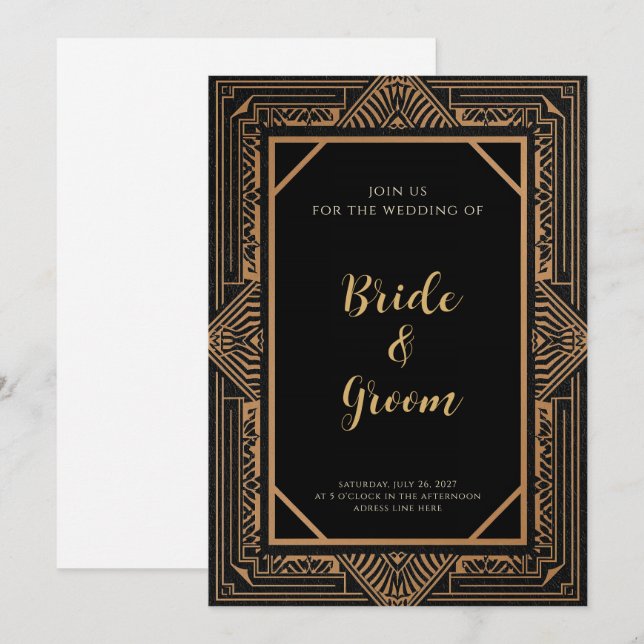 Art Deco Black Copper Tribal Geometric Gatsby Invitation (Front/Back)