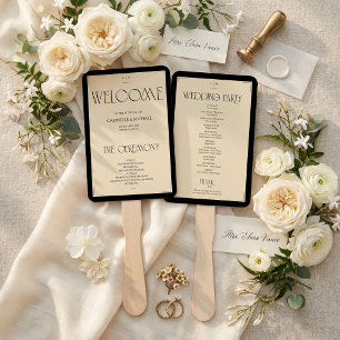 Art Deco Black Cream Wedding Party Program Fan