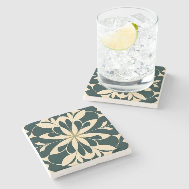 Art Deco Black Floral Stone Coaster (Side)