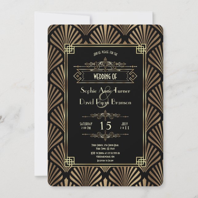 Art Deco Black Gatsby 1920s Style Wedding Invitation (Front)
