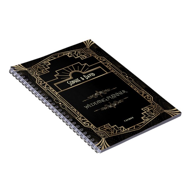 Art Deco Black Gatsby 1920s Style Wedding Planner Notebook (Right Side)