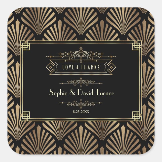 Art Deco Black Gatsby 1920s Wedding Square Sticker (Front)