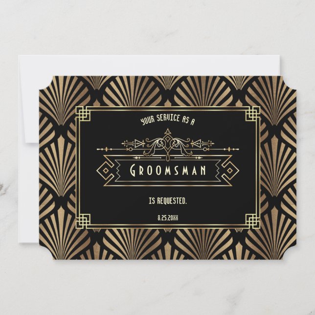 Art Deco Black Gatsby Will You Be My Groomsman Invitation (Front)