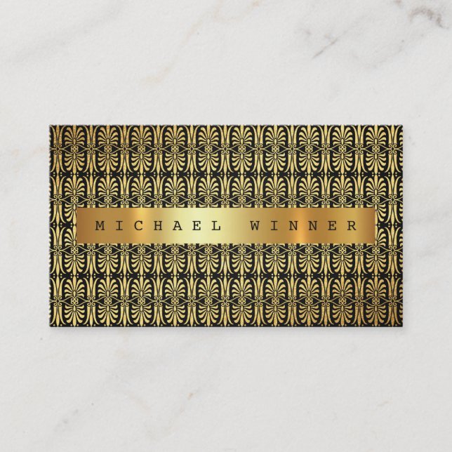 Art Deco Black Glam Ornament Vip Golden Foil Business Card (Front)