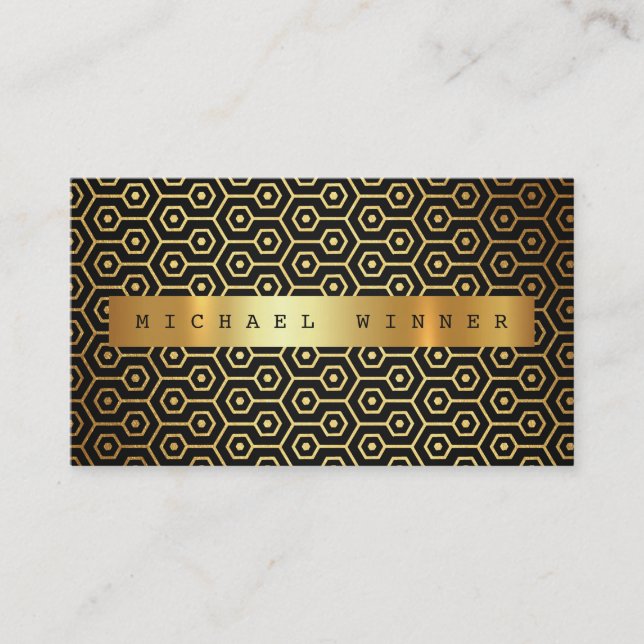 Art Deco Black Glam Ornament Vip Golden Foil Business Card (Front)