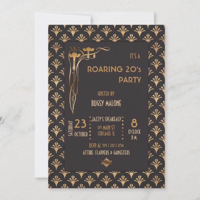 Art Deco Black & Gold 1920's Invitation (Front)