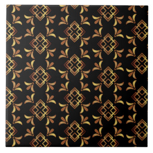 Art Deco Black, Gold and Brown Abstract Tile