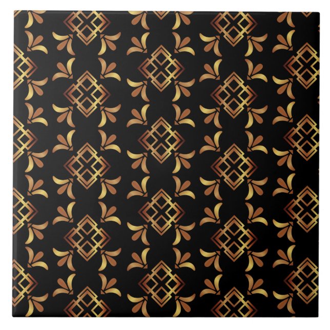 Art Deco Black, Gold and Brown Abstract Tile (Front)
