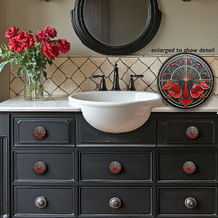 Art Deco Black, Gold and Red Art Nouveau Ceramic Knob