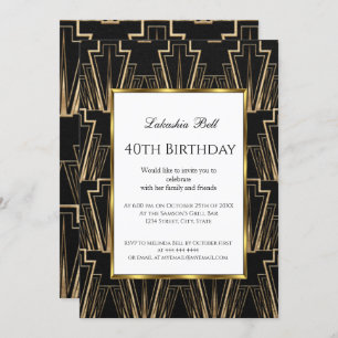 Art Deco Black Gold Birthday Party Invitation