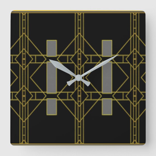Art Deco Black & Gold Design Wall Clock (Front)