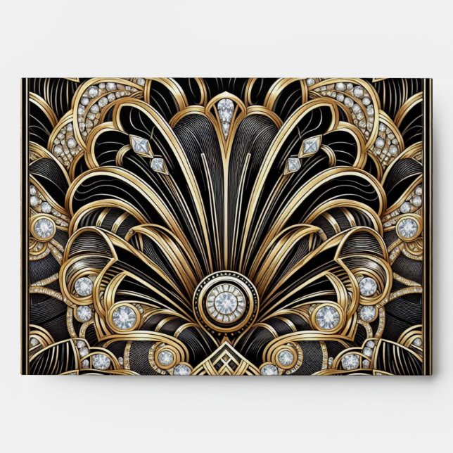Art Deco Black & Gold Diamond Envelopes (Front)
