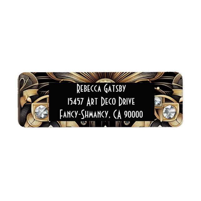 Art Deco Black & Gold Diamond Return Address (Front)