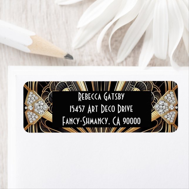 Art Deco Black & Gold Diamond Return Address (Insitu)