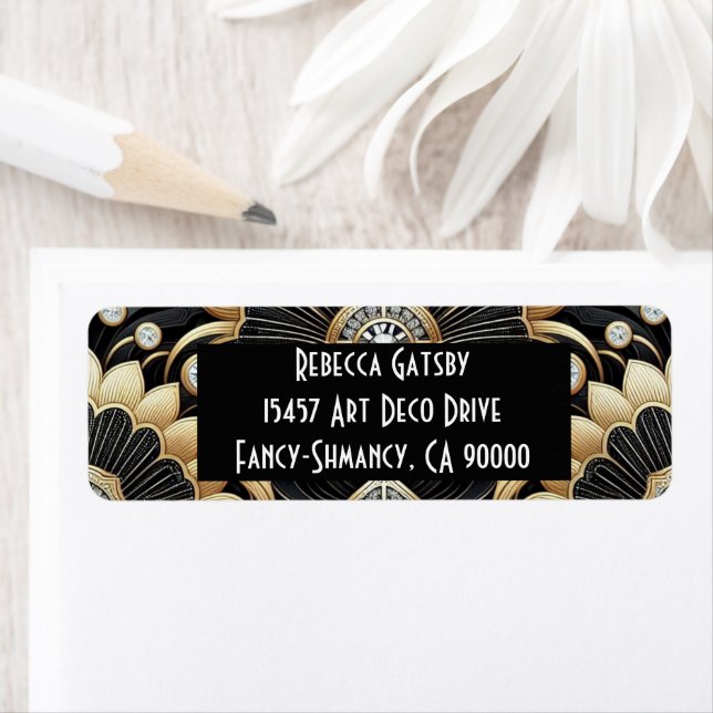 Art Deco Black & Gold Diamond Return Address (Insitu)
