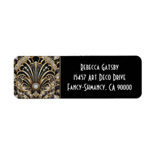 Art Deco Black & Gold Diamond Return Address