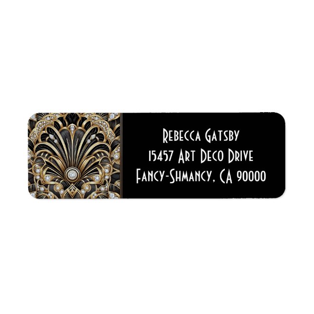 Art Deco Black & Gold Diamond Return Address (Front)