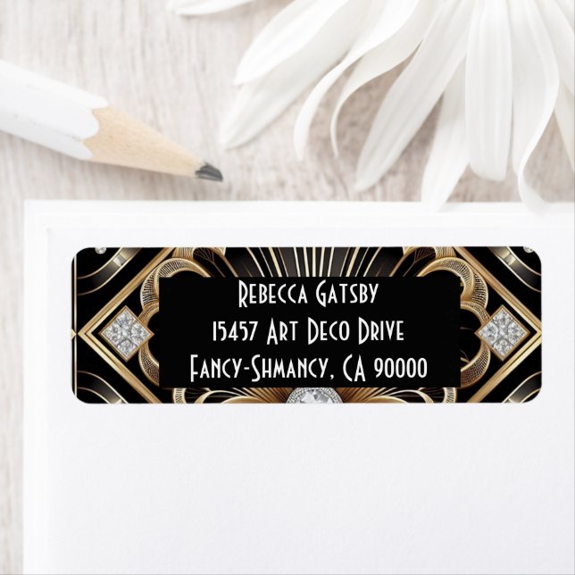 Art Deco Black & Gold Diamond Return Address (Insitu)