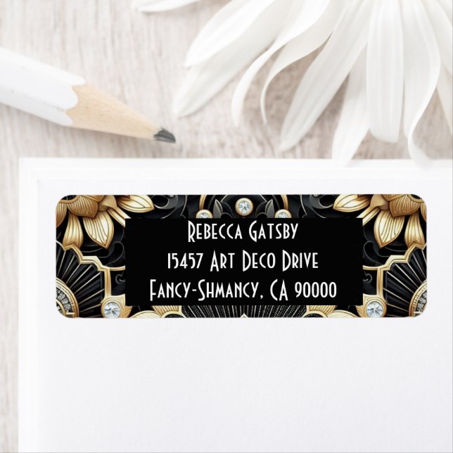 Art Deco Black & Gold Diamond Return Address (Insitu)