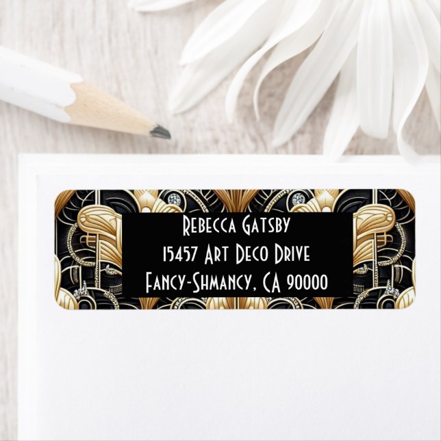 Art Deco Black & Gold Diamond Return Address (Insitu)