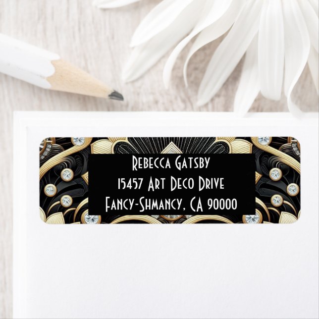 Art Deco Black & Gold Diamond Return Address (Insitu)