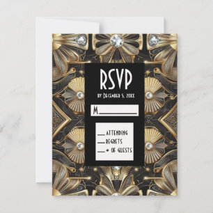 Art Deco Black & Gold Diamond RSVP Cards